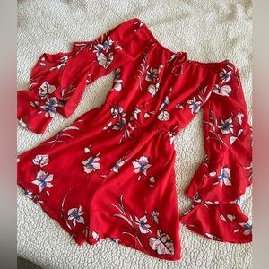 Red Floral Romper